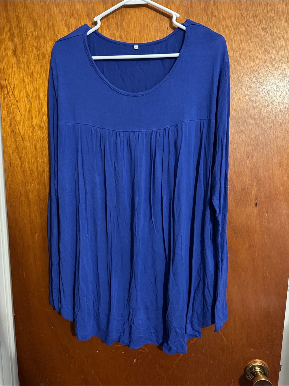 Women's Blue Long-Sleeve Pleated Swing Top